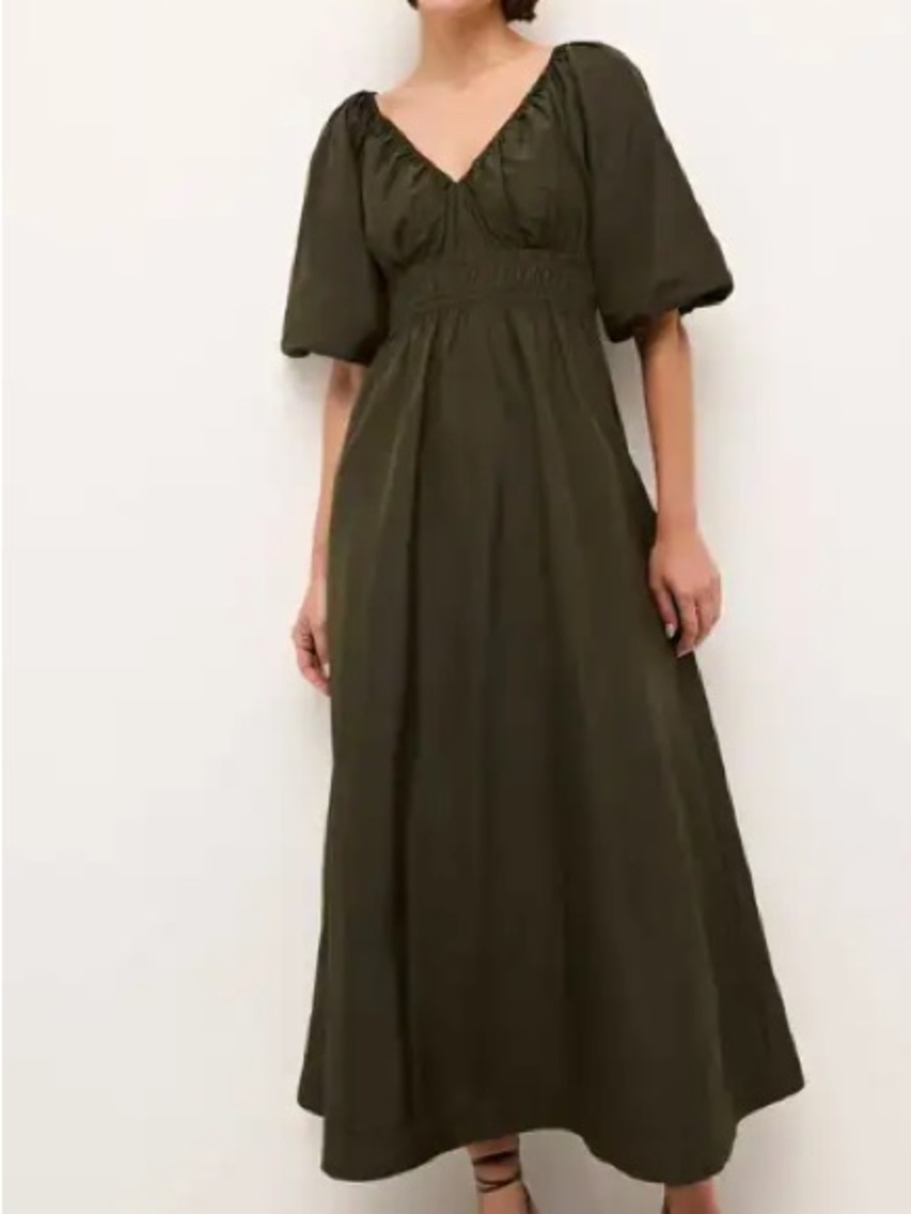 Marie Olive Ava Puff-Sleeve Maxi Dress Olive Green size M